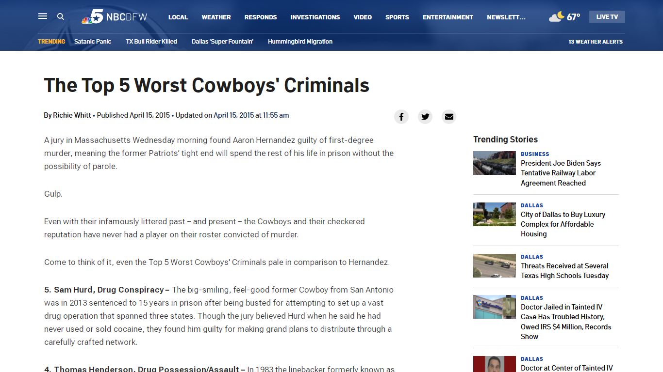 The Top 5 Worst Cowboys’ Criminals – NBC 5 Dallas-Fort Worth